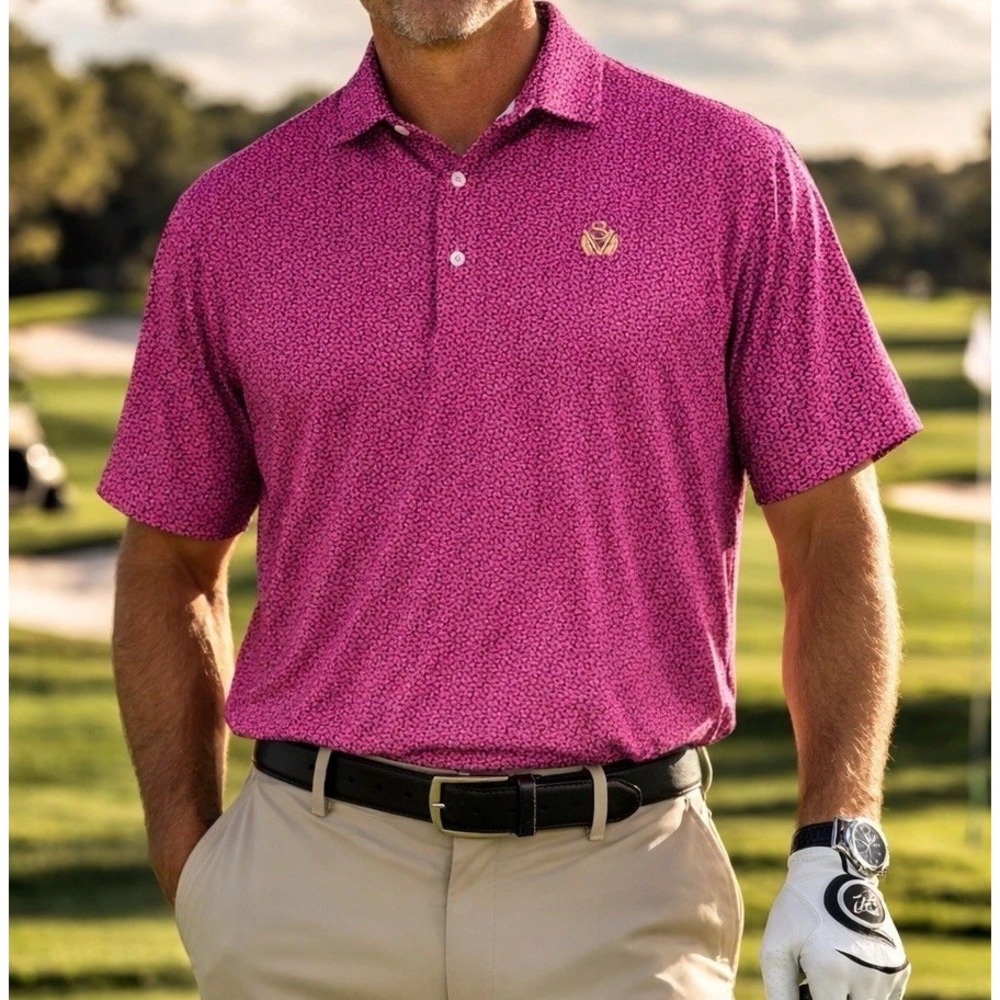 Turtleson Polo Shirt Mens XL Pink Blue Geometric Print Good Performance Golf